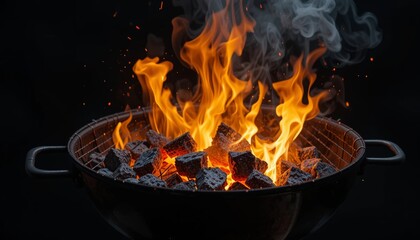 Flames rising from a sizzling barbecue grill
