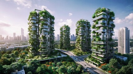 View of the city. Green cityscape.