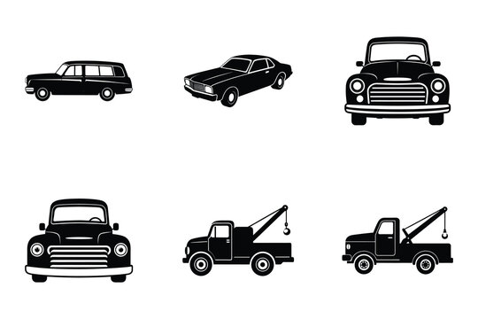 Popular truck silhouette vector bundle isolated on white design