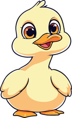 Cute yellow duckling standing and smiling cartoon illustration
