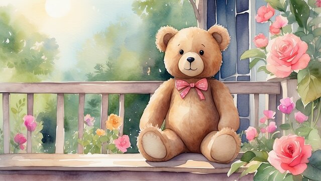 A plush teddy bear with a brown body, dark nose