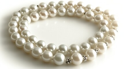 Fototapeta premium Elegant White Pearl Necklace Luxurious Jewelry Close up Detail Shot