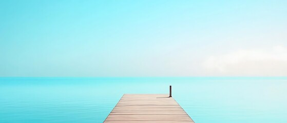 Fototapeta premium A scenic pontoon platform along the lakeside on a bright summer day, ideal for a creative banner with plenty of copy space.