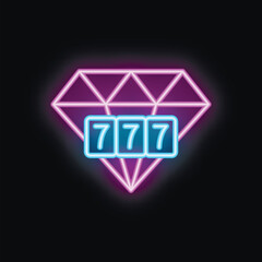 Fototapeta premium Glowing neon sign of a slot machine jackpot with sevens and a diamond shining brightly