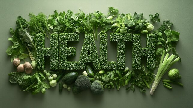 World Health Day Concept. Fresh Vegetables and Herbs Forming Letters for Healthy Eating and Lifestyle