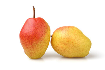 Two pears isolated on white background. Pear variety - Kirghiz Winter.