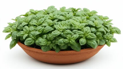 Obraz premium Lush Green Basil Plant in Terracotta Pot Fresh Herb Culinary Ingredient Healthy Food