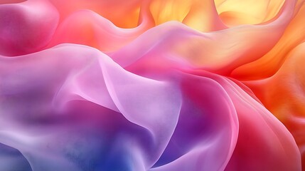 Obraz premium Gently glowing translucent layers of abstract waves in pastel pinks and blues.