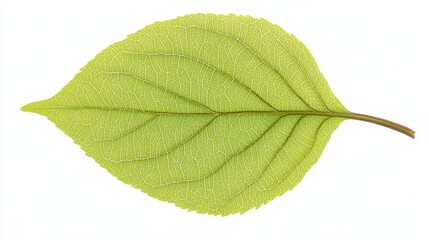 Fototapeta premium Single Green Leaf Detailed Vein Structure Isolated on White Background Nature Botany Spring