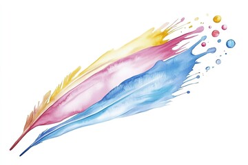Colorful watercolor feathers with splashes of paint, creating an artistic and vibrant design