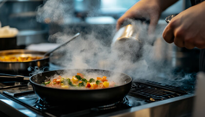 Steaming kettle on electric stove in kitchen