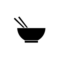 noodle bowl icon with chopsticks, simple flat style, pictogram logo symbol vector illustration, isolated on white for mobile app