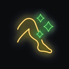 Neon icon of a leg with shining stars, representing hair removal treatment