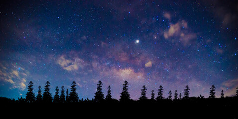Panorama blue night sky and star on dark background.Universe filled with stars, nebula and galaxy...