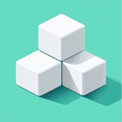 Three white cubes stacked on teal background;  growth, stability concept; website mockup