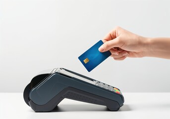 Hand holding card for contactless payment at a point-of-sale terminal