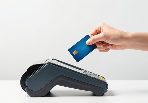 Hand holding card for contactless payment at a point-of-sale terminal