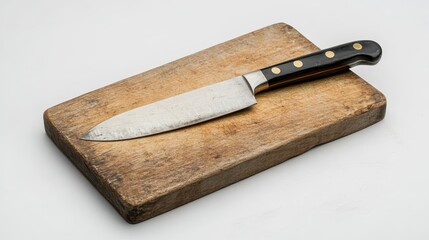 Rustic Wooden Cutting Board with Vintage Chef s Knife Kitchen Utensil Still Life