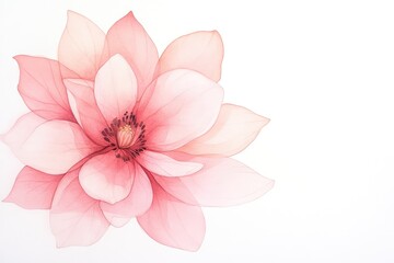 Fototapeta premium Delicate pink magnolia flower illustration on a soft white background, perfect for botanical designs