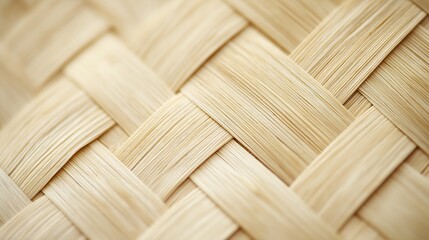 Close-Up of Traditional Bamboo Woven Texture in Natural Beige Color