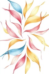 Colorful swirling leaves in soft pastel tones creating a vibrant floral pattern on a white background