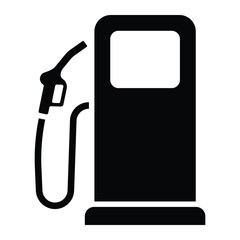 Fuel pump vector icon. Gas station refueling symbol. Energy and transportation illustration. Black silhouette isolated on white background.