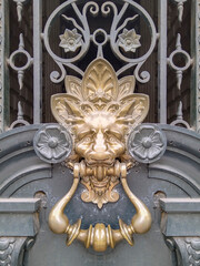 Exterior front view shot lion door knocker ornament
