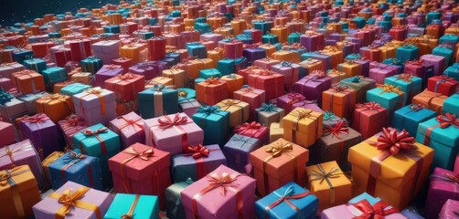 Obraz premium An ocean of unwrapped gifts, each one unique and colorful, waiting to be discovered and enjoyed , shapes, colors