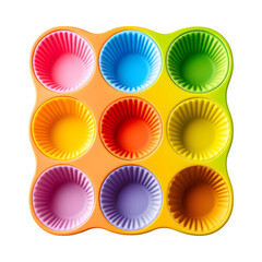 Colorful Silicone Muffin Tray with Cupcakes Isolated on Transparent Background