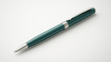 Elegant Teal Green Ballpoint Pen with Silver Accents Luxury Writing Instrument Close up Studio Shot
