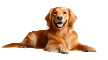 A cheerful golden retriever relaxing comfortably indoors on a warm sunny afternoon