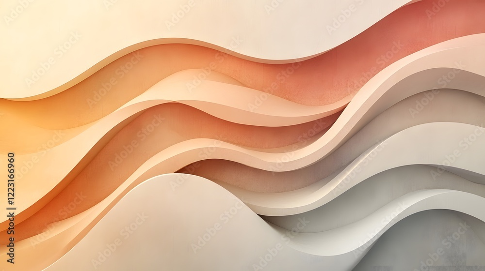 Poster soft gradient waves in neutral light tones blend together in a harmonious modern and minimalist abst