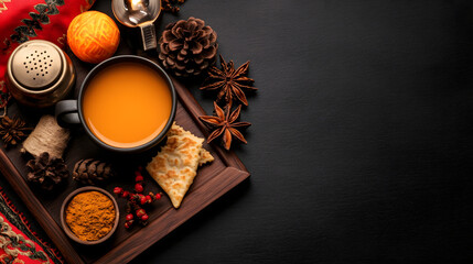 Eid Al-Fitr Black Tea and Cookies Setup with Cinnamon and Rustic Decor, UHD 4K Image