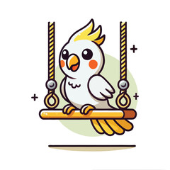 Cartoon of a happy Cockatoo on a swing