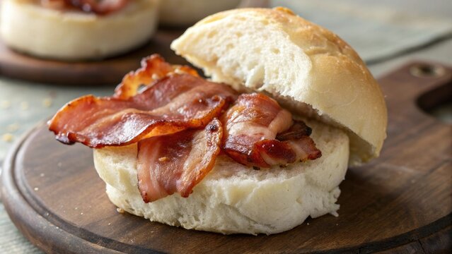 Bacon wrapped around a soft and fluffy bread roll, cozy, comfort