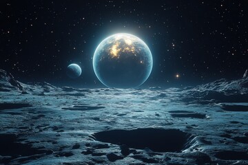 a planet seen from space with a thick atmosphere and weather systems, oceans and land formations