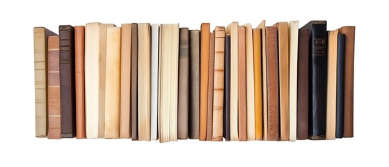 A group of books is positioned on a white background, seen from above. The act of reading and the presence of books are key to personal development and knowledge enhancement.