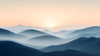 Serene and Atmospheric Mountain Landscape with Soft Gradients Misty Layers and a Tranquil Peaceful Ambiance  Delicate Modern Aesthetic Capturing the Beauty and Wonder of Nature