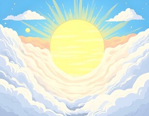 sky filled with fluffy white clouds and sun shining