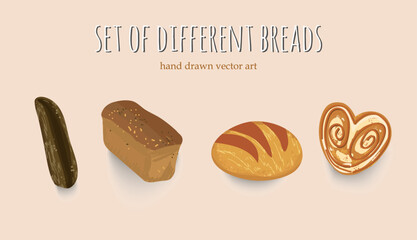 A Set of Delicious Baking bread hand drawn style, Vector illustration.