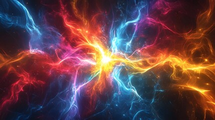 Electrifying Luminous Gradient Composition with Vibrant Futuristic Patterns   A captivating abstract digital artwork featuring bold electric and neon like gradients dynamic shimmering shapes