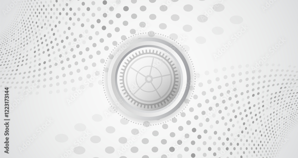 Poster Futuristic design for presentation. Hi-tech computer digital technology concept. Wide grey background with various technological elements. Abstract technology communication, vector illustration.