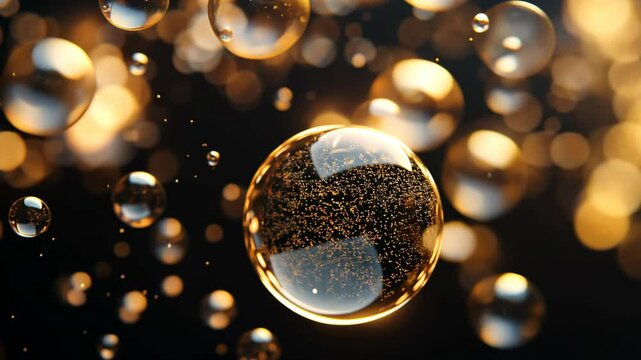 gold bubble floating on dark background