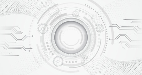 Obraz premium Digital communication, data protection, high tech presentation, science cover. Abstract gray futuristic background consisting of printed circuit board, squares and other technological elements.