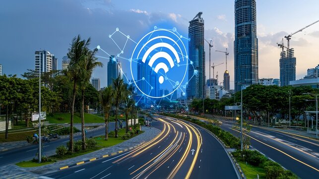 Innovative technology implementation smart city infrastructure urban landscape digital connectivity modern environment aerial view future concepts