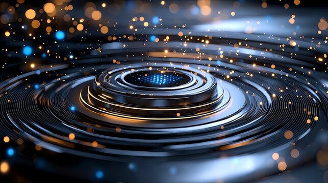 Dynamic particle effects creating ripples in a futuristic water surface abstract visualization digital art dark environment close-up perspective for impactful display