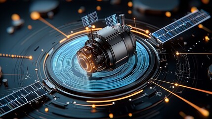 Innovative satellite technology revolutionizing space exploration and communication outer space digital art futuristic environment close-up viewpoint scientific concept