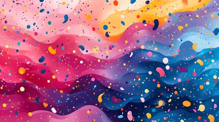 Colorful and dynamic confetti burst with shimmering playful gradients blending bright tones and a soft layered cheerful abstract design aesthetic