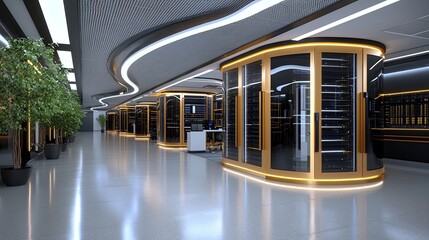 Innovative data center infrastructure high-tech facility digital storage environment modern design futuristic viewpoint cutting-edge technology concepts