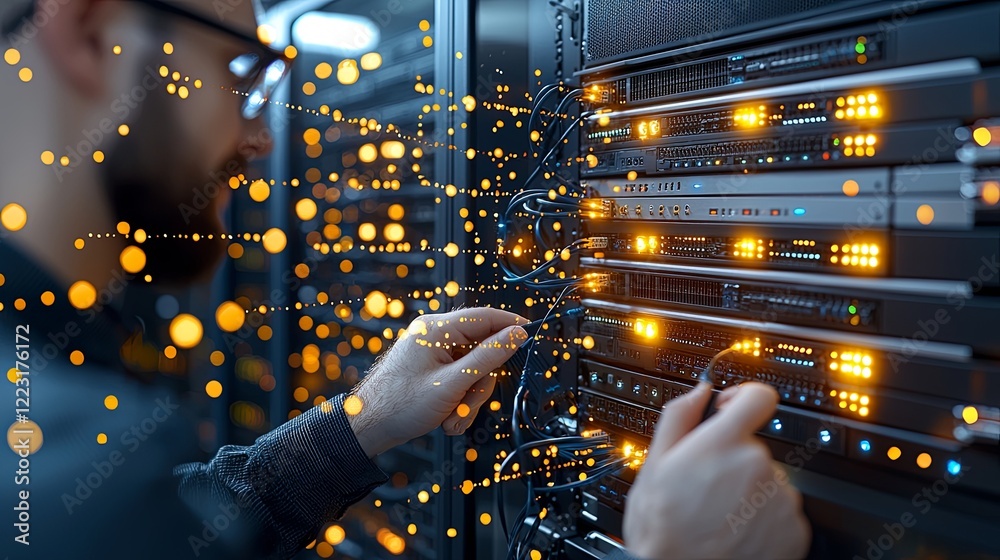 Poster data management and network optimization in a high-tech server room modern data center digital infra